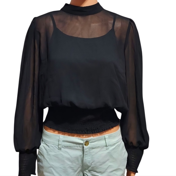 Lily White Black Sheer Blouse - Picture 1 of 9